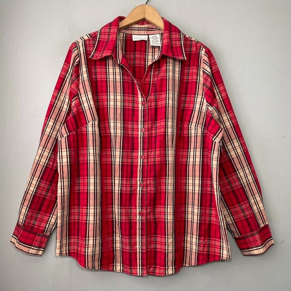 White Stag Button Up Shirt Womens Plus Size 1X Red Plaid Preppy Country Western